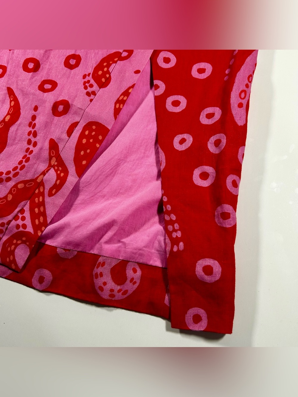 Farm Rio Octocool Linen Wrap Skirt Midi Red Pink Size S Beach Graphic Colorful - Picture 5 of 11